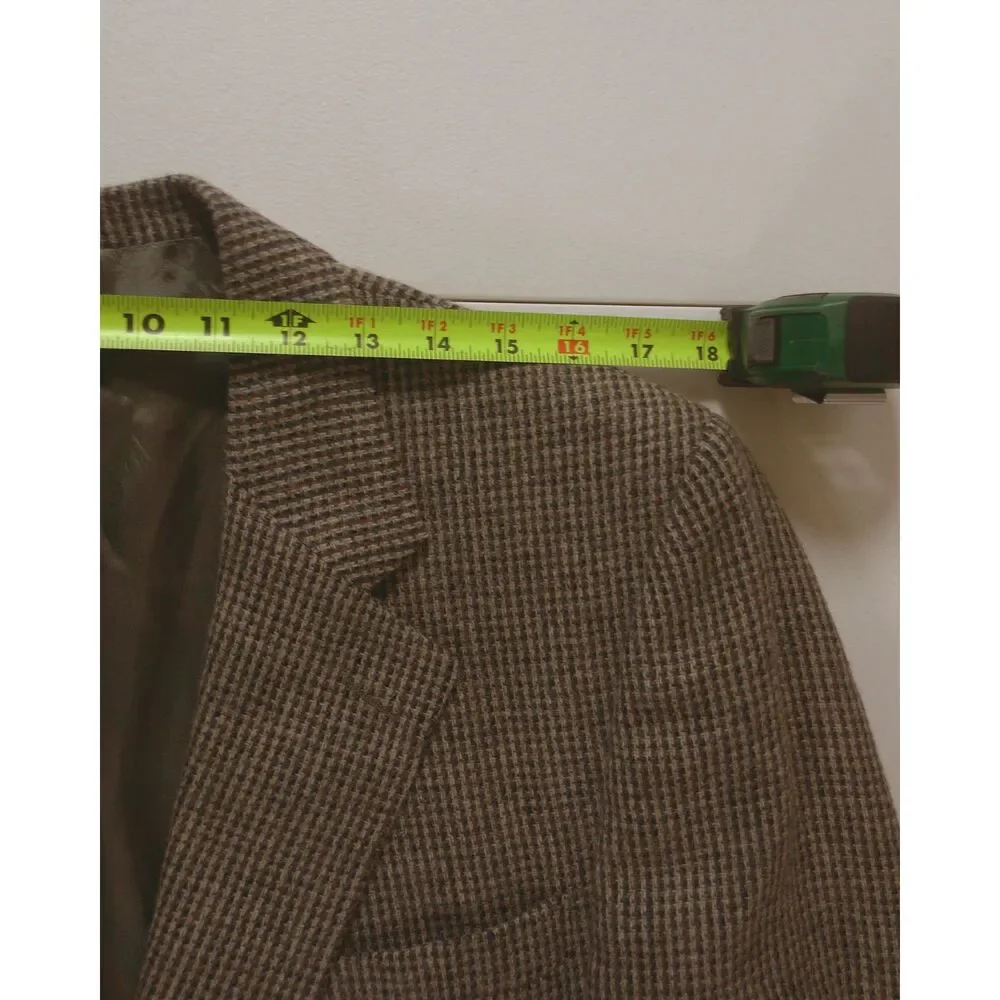 Vintage Stafford 44L 100% Wool Houndstooth Blazer USA Made Brown Sport Coat Fall